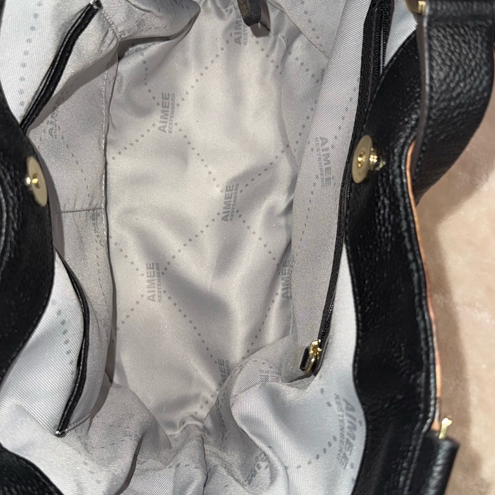 Aimee Kestenberg Leather Shoulder Bag Black Brown Snakeskin Tote Gold Hardware - Picture 12 of 16